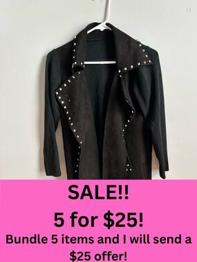 5/$25 Black Stud-Trim Open Front Sweater